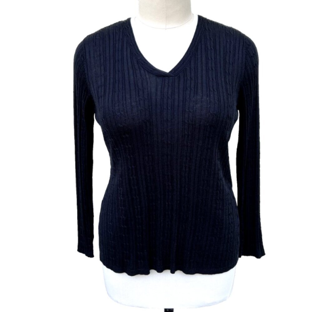 Chico's Woman's Black Cableknit VNeck Sweater XL